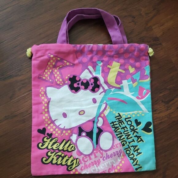 Vintage Hello Kitty Pink Chic Feminine Cute Retro Y2K Small Drawstring Tote Bag - Picture 1 of 6